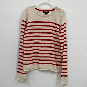 Gap Kids Stripes Round Neck Long Sleeve Button Shoulder Pullover Tee Red Cream L